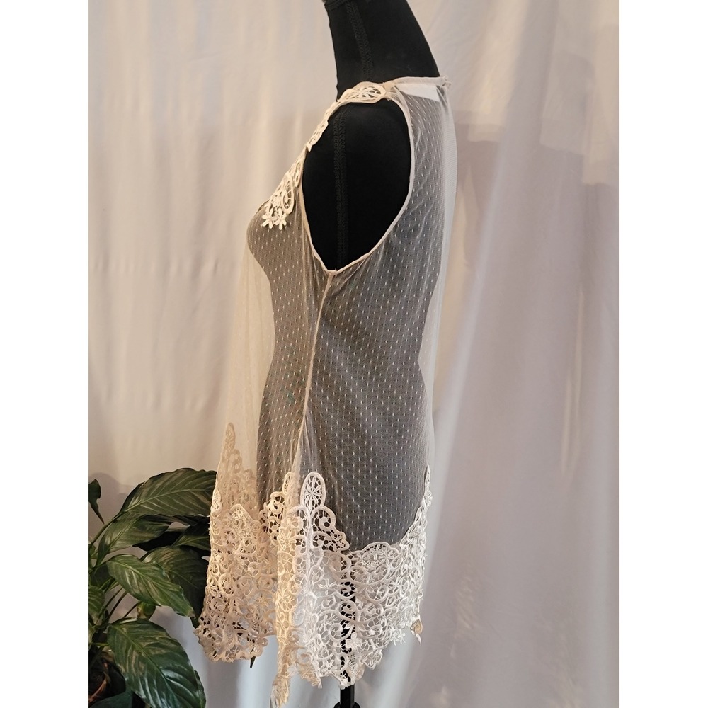 Nicole‎ Marie Cream Lace Mesh Sleeveless Tunic Top Point Desprit Sheer Small